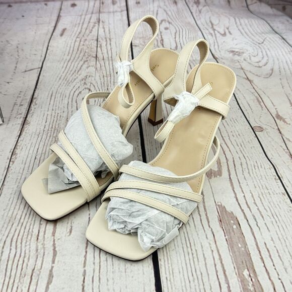 Women’s Stiletto Heels Sparkle Square Toe Ankle Strap Sandals Shoes Beige 9 - Picture 5 of 10